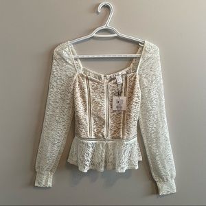 NWT Sheer Lace Long Sleeve Blouse